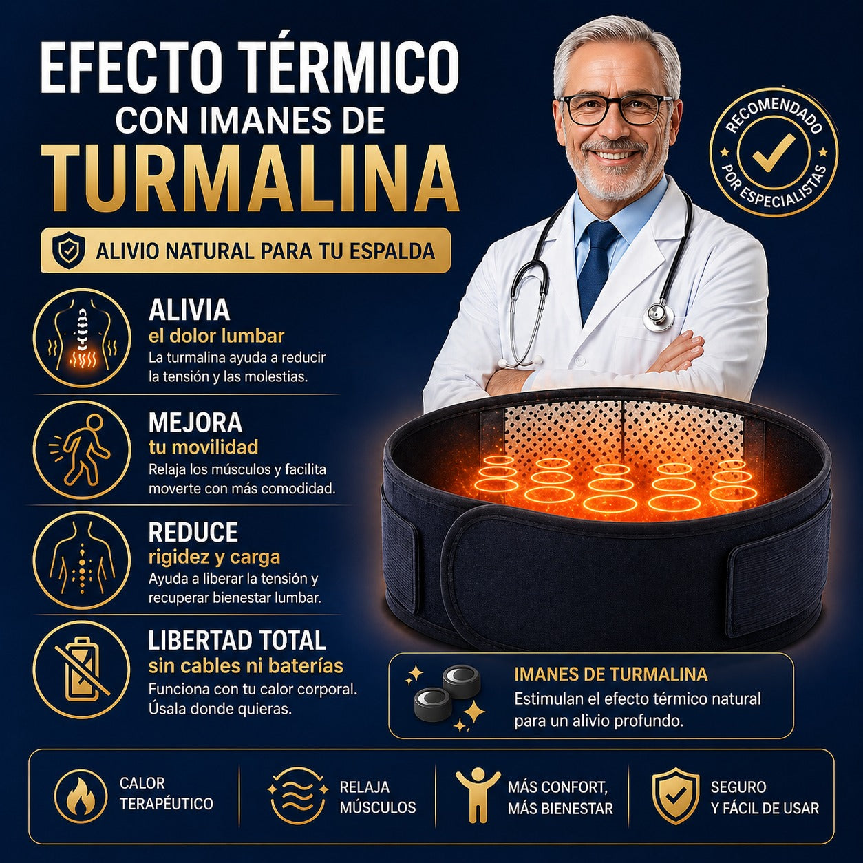 Faja Térmica TourmaFlex™ - Libera tu espalda del dolor con calor terapéutico y soporte firme