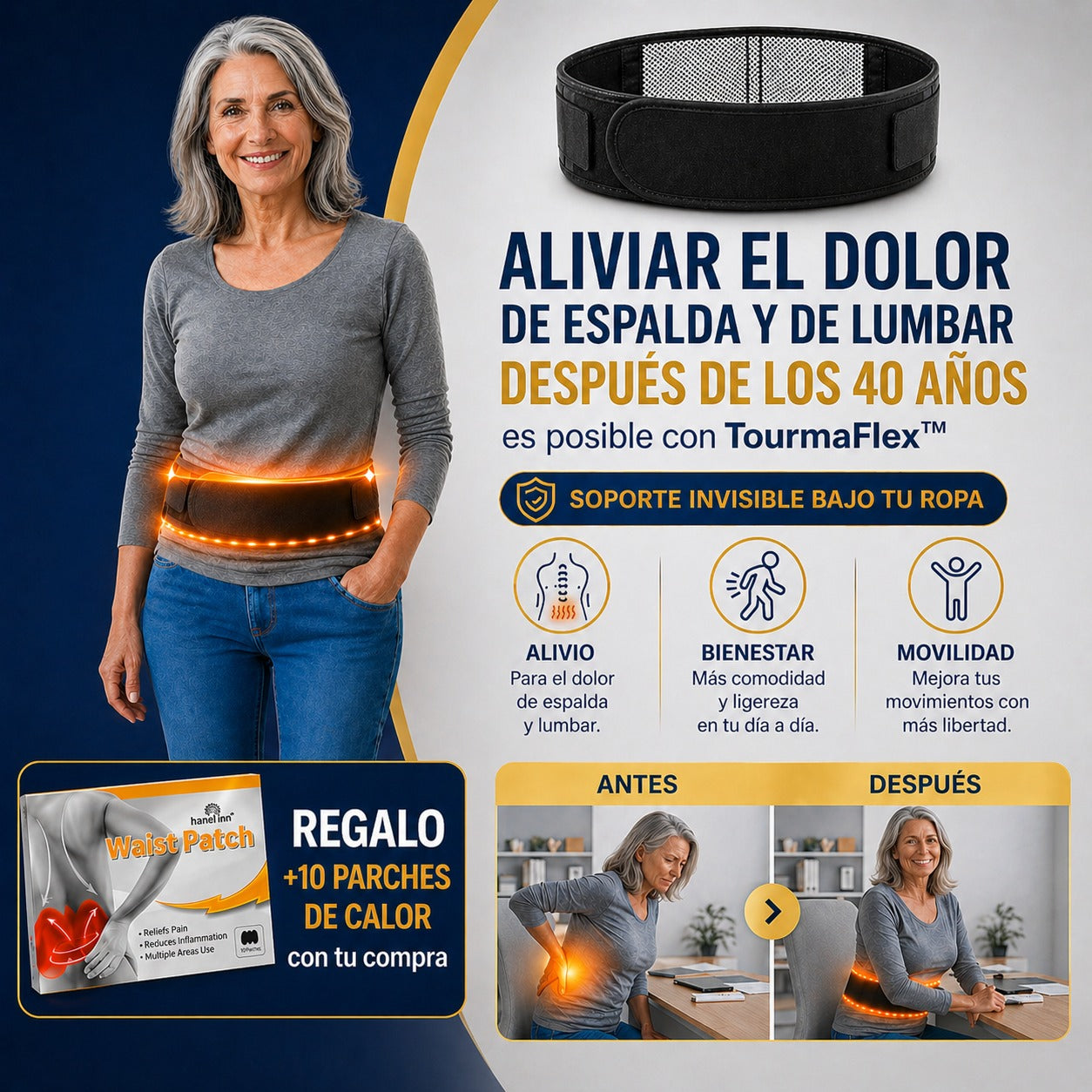 Faja Térmica TourmaFlex™ - Libera tu espalda del dolor con calor terapéutico y soporte firme