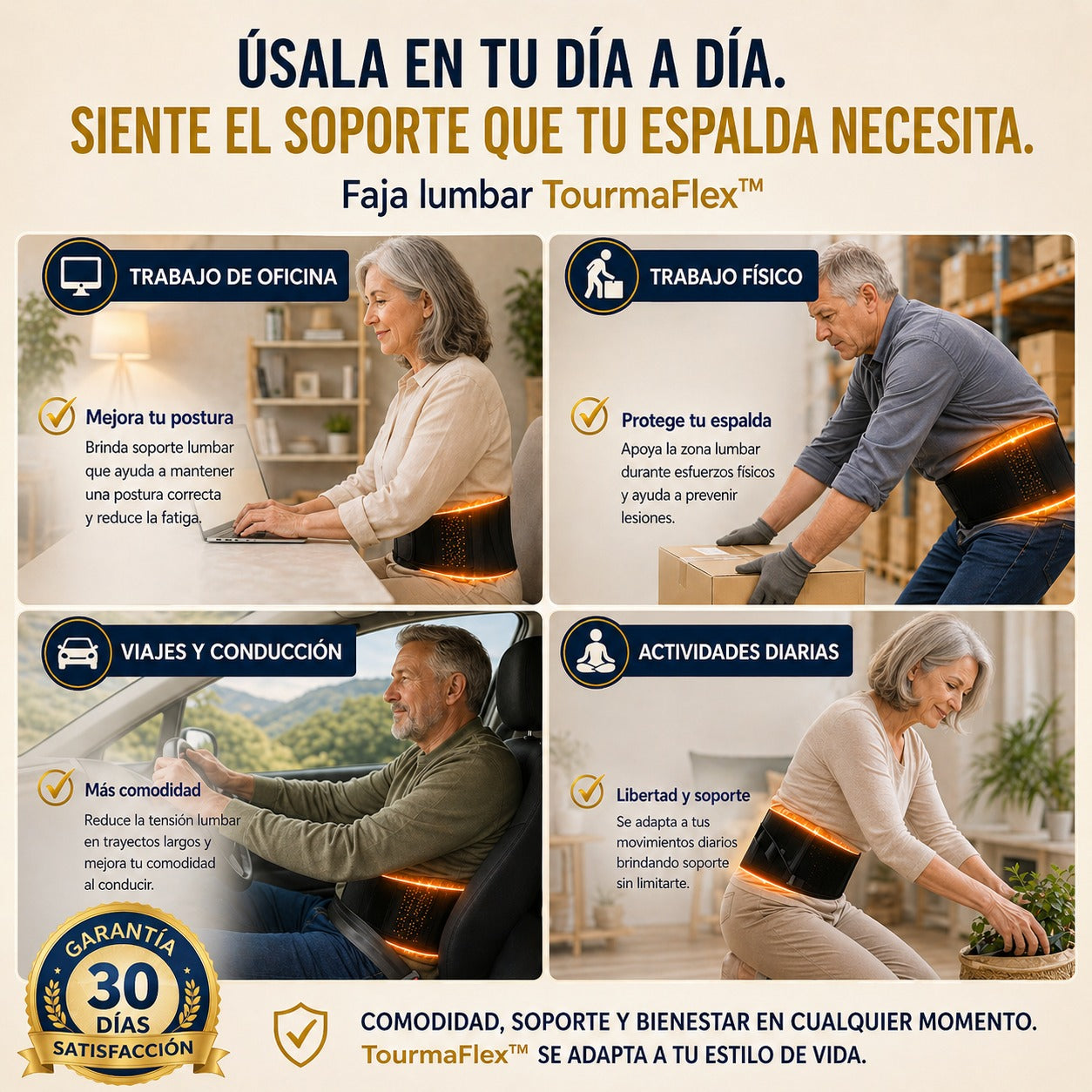 Faja Térmica TourmaFlex™ - Libera tu espalda del dolor con calor terapéutico y soporte firme