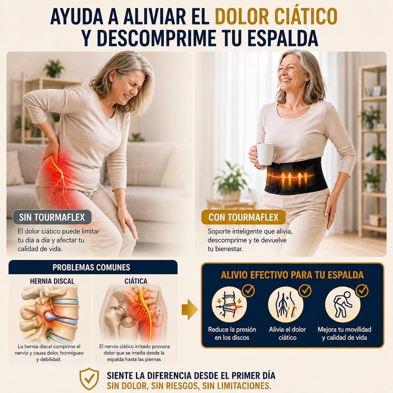 Faja Térmica TourmaFlex™ - Libera tu espalda del dolor con calor terapéutico y soporte firme